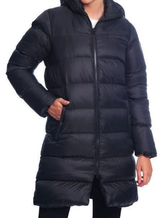 Lang Damen Puffer Jacke für Winter Schwarz