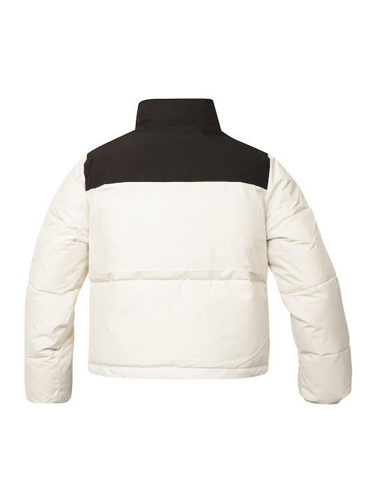 Γυναικείο Puffer Μπουφάν Αδιάβροχο για Χειμώνα Cream/black