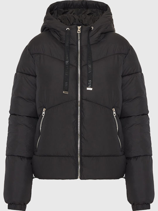 Crop Γυναικείο Puffer Μπουφάν για Χειμώνα Μαύρο