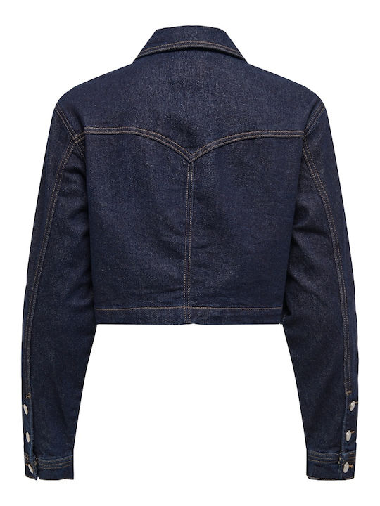 Women's Crop Jean Jacket for Spring or Autumn Blue