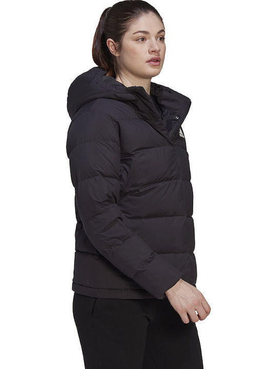 Helionic Women's for Hiking Short Puffer Jacket for Winter with Hood Black