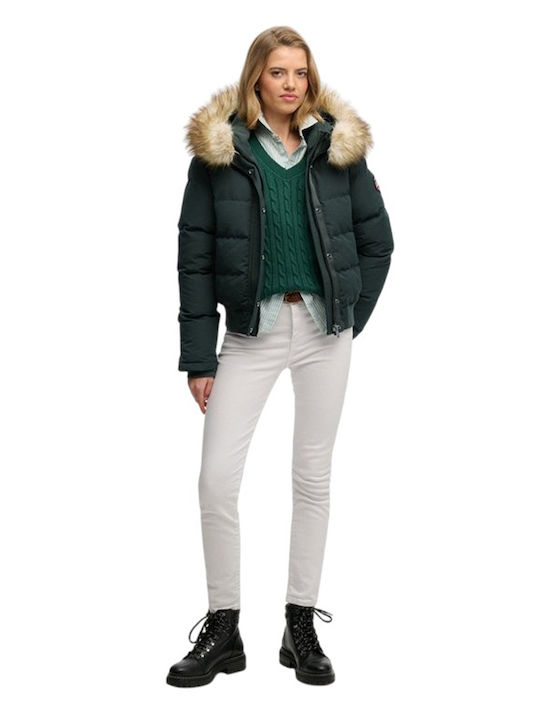D2 Ovin Women's Puffer Jacket for Winter with Hood Green