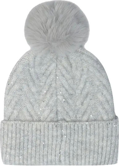 Pom Pom Beanie Frauen Beanie Gestrickt in Gray Farbe