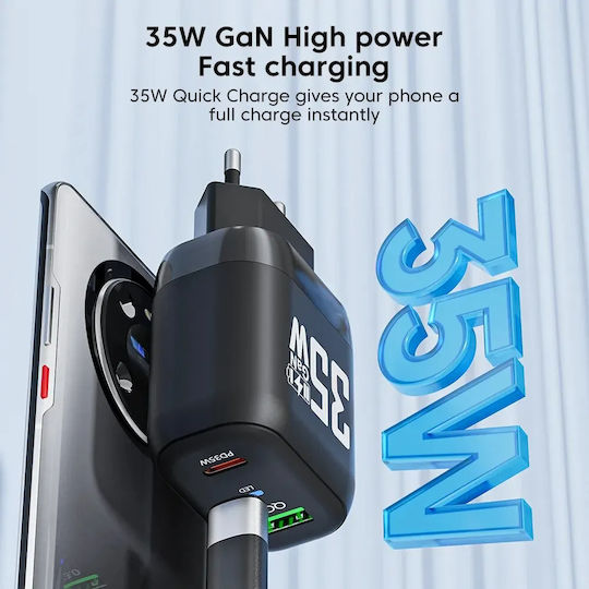Techsuit Charger Without Cable GaN with USB-A Port and USB-C Port 35W Power Delivery / Quick Charge 3.0 Whites (CHPD174)