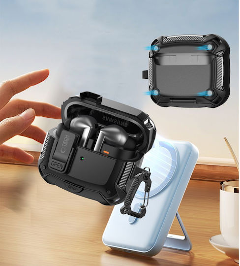 Tech-Protect Carbonox Magsafe Hülle Silikon / Kunststoff in Schwarz Farbe für Galaxy Buds3 Pro