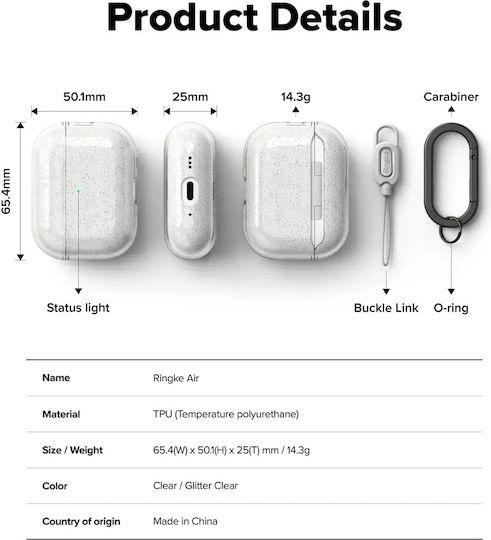 Ringke Air Case Silicone with Hook Glitter Clear for Apple AirPods Pro 3