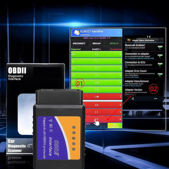 Диагностичен инструмент за автомобили ELM 327 OBD 2 с Bluetooth Съвместим с Android