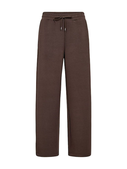 Damen Hoch tailliert Stoff Hose mit Gummizug Brown