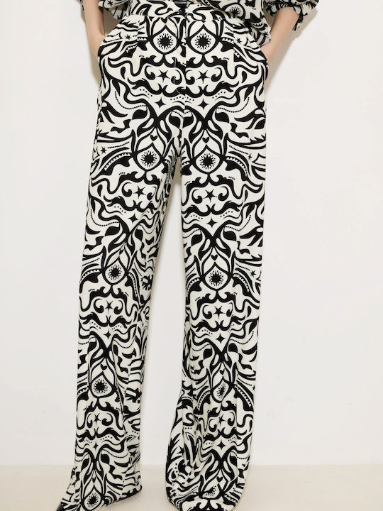 Dolce Domenica Women's Fabric Trousers Loose Fit Black and white Dolce Domenica Women's Fabric Trousers Loose Fit Black and white