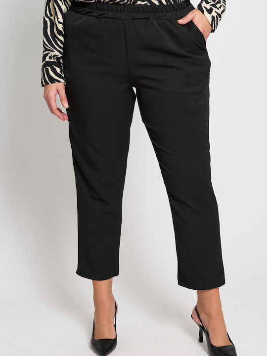 Women's Fabric Trousers with Elastic Carrot Fit Black