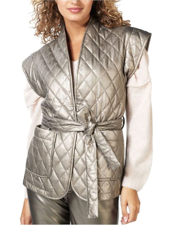 Kurz Damen Ärmellos Puffer Jacke für Winter Gold