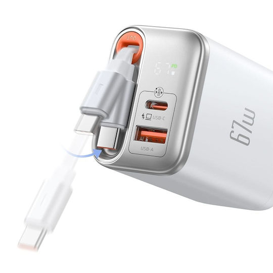 Mcdodo Charger GaN with USB-A Port and USB-C Port and Cable USB-C 67W Power Delivery Whites (FreeGo CH-4103)