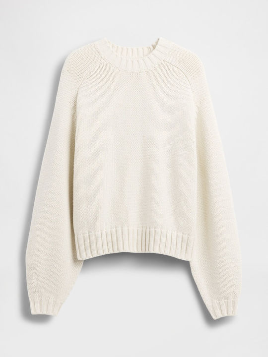 Women's Long Sleeve Crop Sweater Cotton Chino Beige
