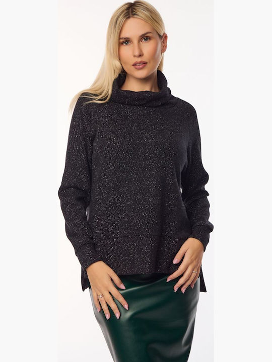 Bluza Damă Cu Guler Înalt Neagră