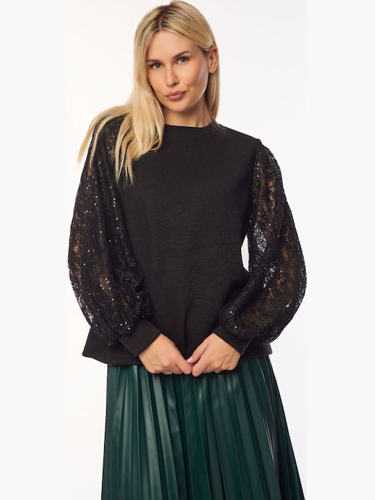 Damen Pullover mit Transparenz Black