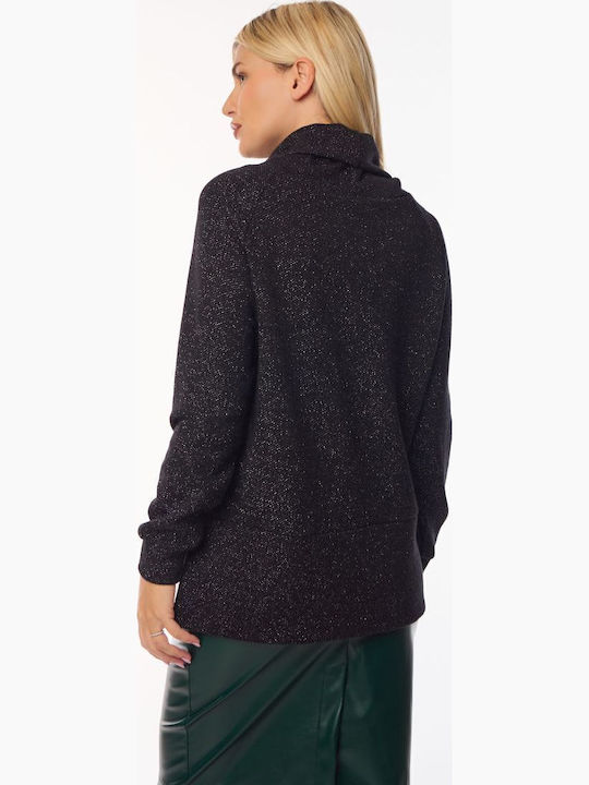 Bluza Damă Cu Guler Înalt Neagră