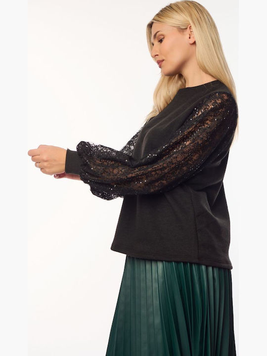 Damen Pullover mit Transparenz Black