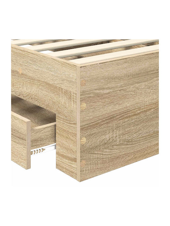 Легло Единично Дървено Sonoma Oak с Ламели за Матрак 75x190см