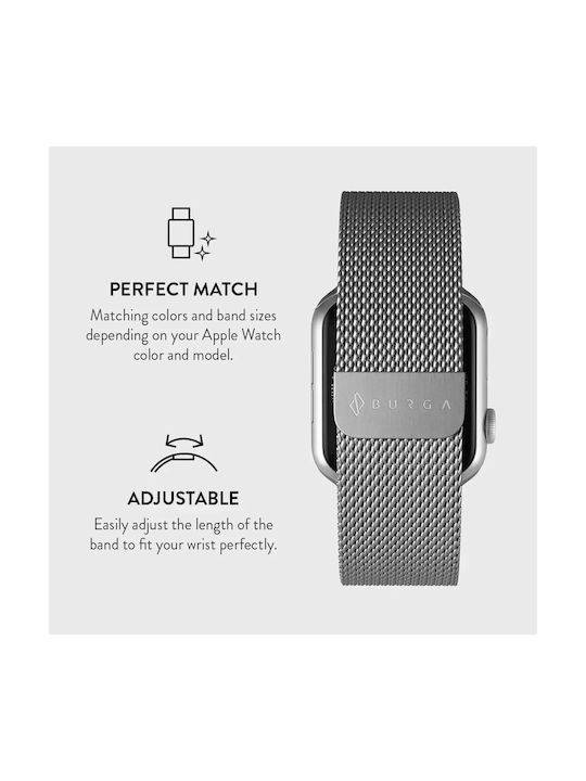 Burga Armband Rostfreier Stahl Silber (Apple Watch 4/5/6/7/8/9/10/11, SE, Ultra - Burga)
