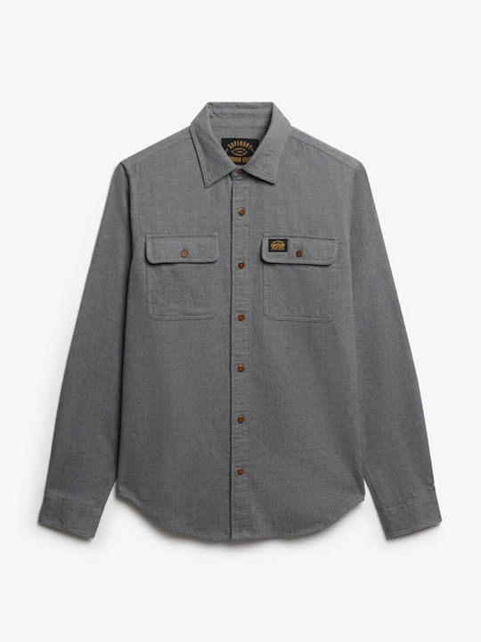 Langärmeliges Flanell Overshirt in Enge Passform Grau Pearl Blue