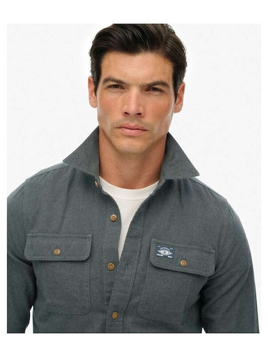 Long-sleeved Flannel Shirt in Wide Line Balsam Green