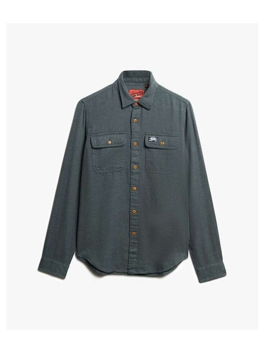 Long-sleeved Flannel Shirt in Wide Line Balsam Green