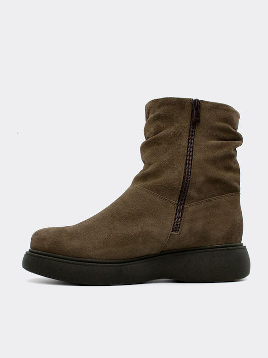 Leder Stiefeletten Damen Grün
