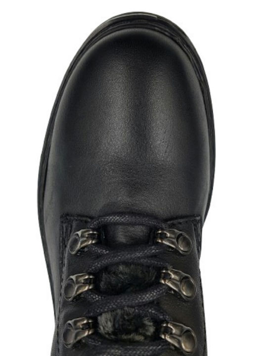 Leather Women's Ankle Boots with Fur Black