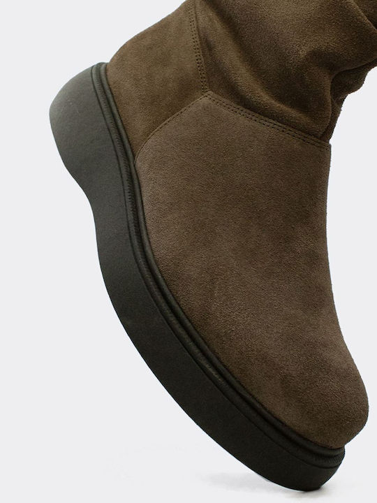 Leder Stiefeletten Damen Grün
