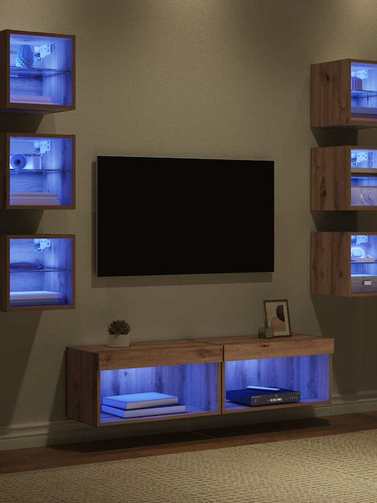 Living Room TV Unit with Showcase & Lighting Artisan Oak L30xW28.5xH30cm