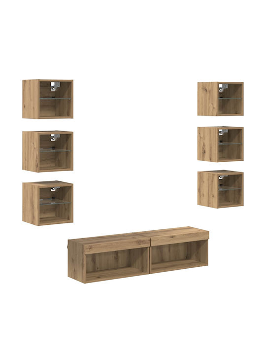 Living Room TV Unit with Showcase & Lighting Artisan Oak L30xW28.5xH30cm