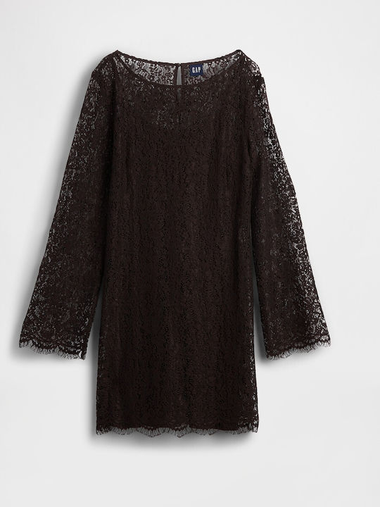Mini Evening Dress Satin with Lace Terra Brown