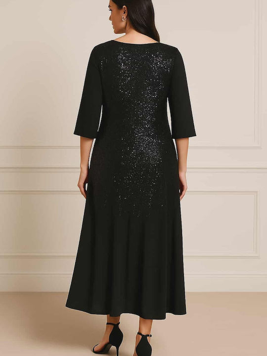 Sommer Midi Abend Damenkleid Schwarz