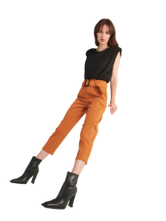 Women's High-waisted Fabric Trousers Burnt Yellow