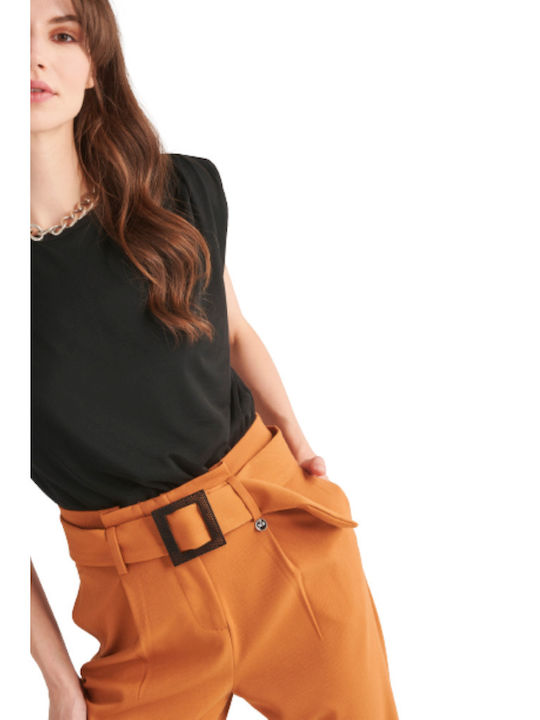 Women's High-waisted Fabric Trousers Burnt Yellow