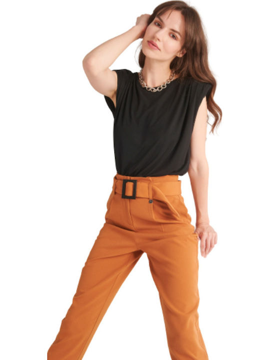 Women's High-waisted Fabric Trousers Burnt Yellow