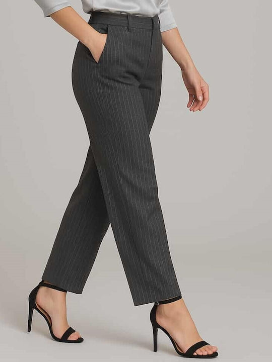 Ausgezeichneter Qualität Damen Stoff Hose Gestreift Grey-anthracite