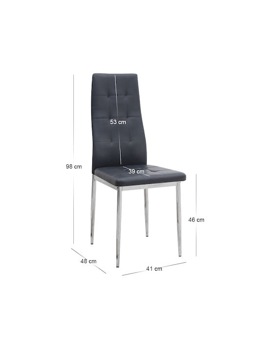Rosa Dining Room Artificial Leather Chair Black Velvet-Black Metal 41x48x98cm