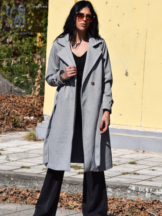 Women's Gray Coat with Belt