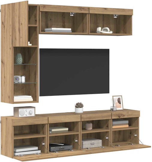 Living Room TV Unit with Lighting Artisan Oak L30.5xW30xH102cm