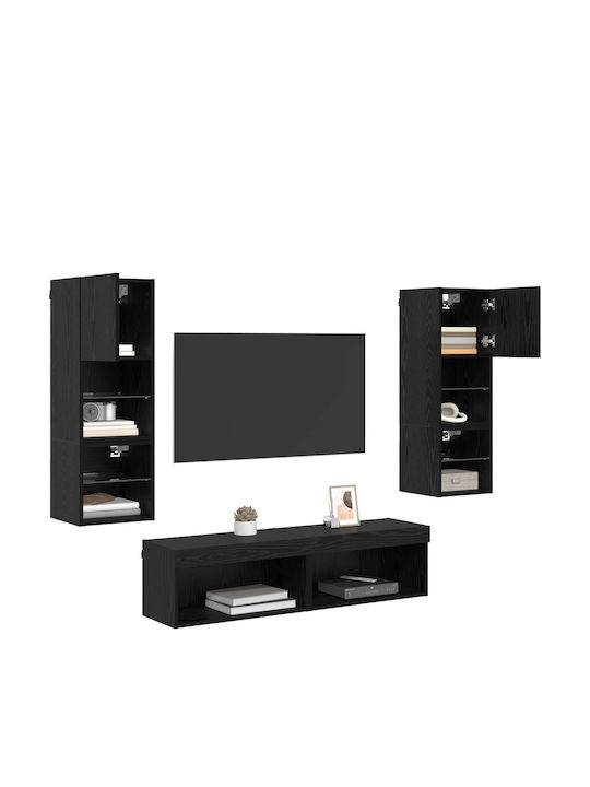 Wohnzimmer TV-Einheit Black Beech mit Vitrine & Beleuchtung L30xB28.5xH30cm