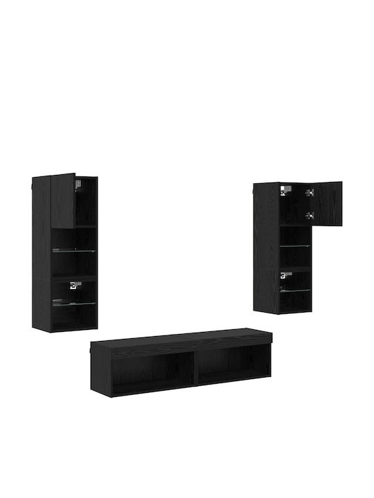 Wohnzimmer TV-Einheit Black Beech mit Vitrine & Beleuchtung L30xB28.5xH30cm