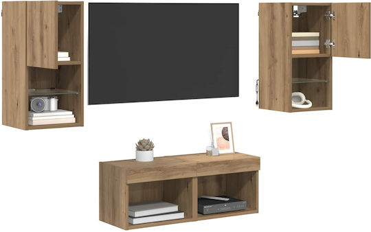 Living Room TV Unit with Lighting Artisan Oak L30.5xW30xH60cm