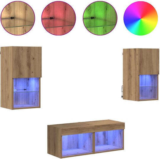 Living Room TV Unit with Lighting Artisan Oak L30.5xW30xH60cm
