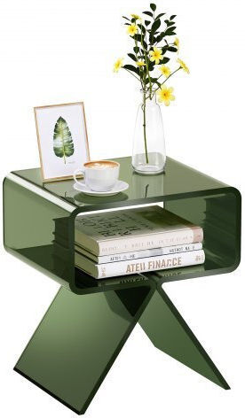 Square Side Table Glass Transparent Green L30xW39.1xH43cm.