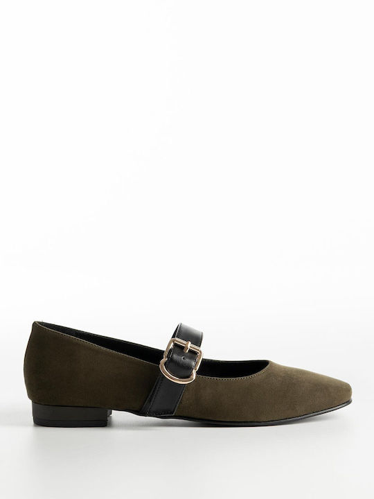 Suede Women's Ballerina Shoes Green