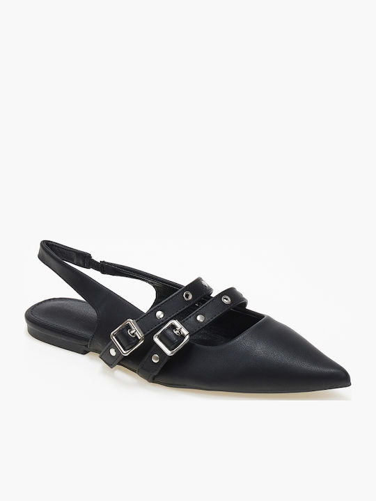 Γυναικείες Μπαλαρίνες Slingback με Λουράκι σε Μαύρο Χρώμα