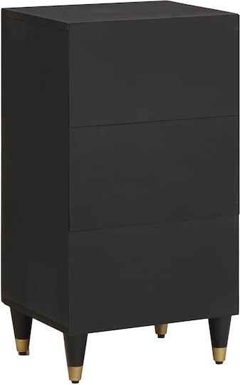 Metallic Chest of Drawers of Solid Wood Black Velvet-Black Metal 40x33x75cm