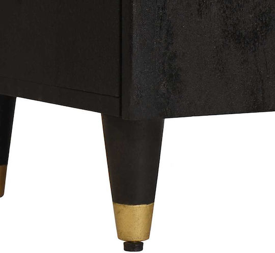 Metallic Chest of Drawers of Solid Wood Black Velvet-Black Metal 40x33x75cm