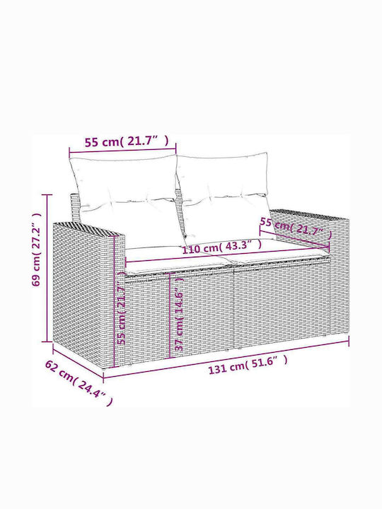 Canapea Cu Patru Locuri De Exterior Din Rattan Cu Perne 55x55x69cm